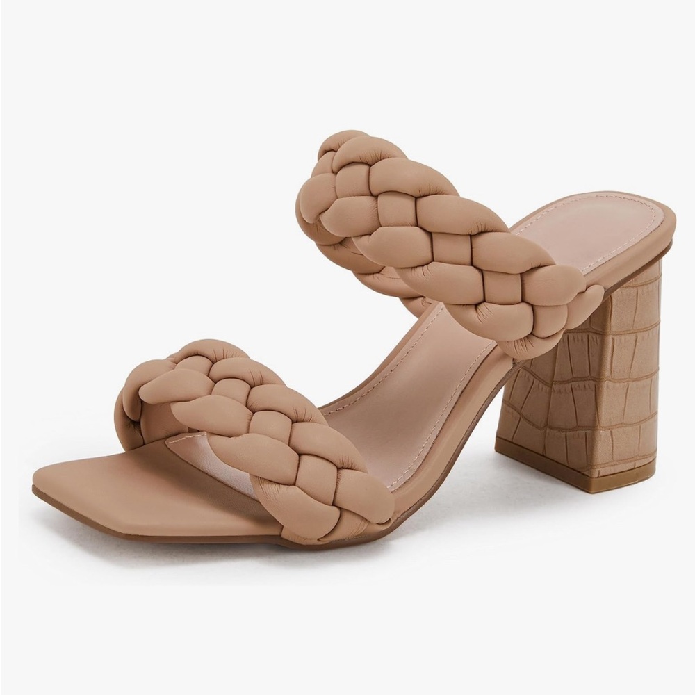 Braided chunky heel sandal open toe